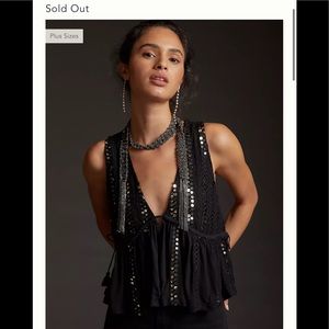 Anthropologie Black Sequined V Neck Tank